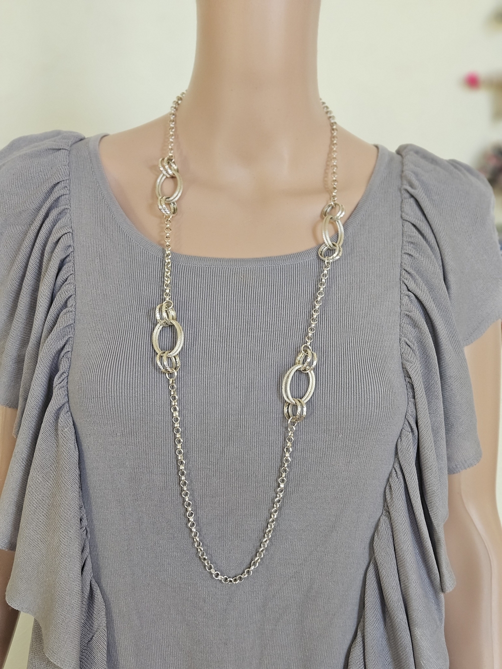 Elegant Long Silver Link Necklace - Women Jewelry